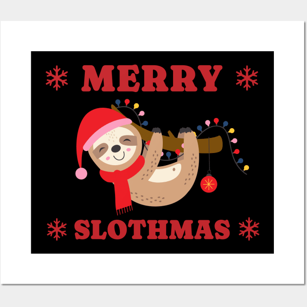 Merry Slothmas Christmas Lights Wall Art by VisionDesigner